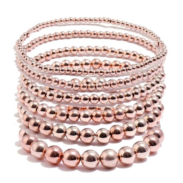 

beaded, strands x7ya 6 pcs retro simple round beads bracelets elastic stretch beaded bangles jewery, Black