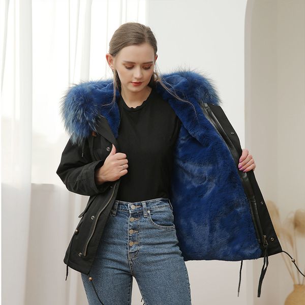 

blue raccoon trim collar meifeng brand winter parkas rex rabbit fur lining black mini canvas jackets ykk zipper women snow coats