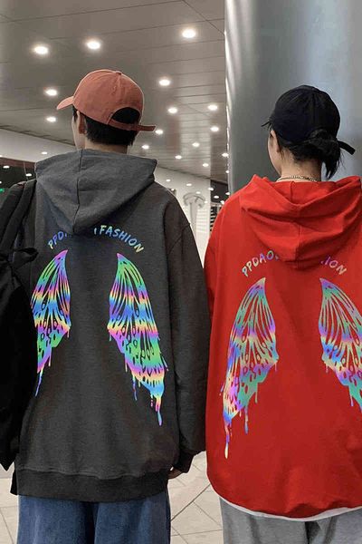 

men's hoodies & sweatshirts 2021 winter style japanese sweater colorful print plus veet hooded casual loose w50611 suxc, Black