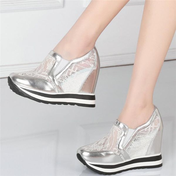 

boots fashion sneakers women slip on genuine leather wedges high heel ankle female breathable lace chunky platform pumps shoes, Black