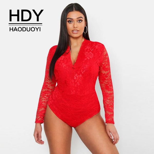 

women's jumpsuits & rompers hdy haoduoyi plus size large fashion casual slim stylish leisure bodycon long sleeve v-neck women bodysuit, Black;white