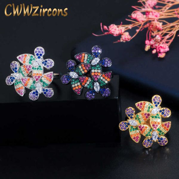 

adjustable elegant colorful butterfly cz zirconia paved black gold luxury women party rings brides jewelry gift r143 210714, Slivery;golden