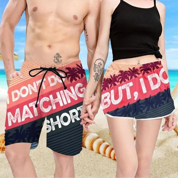 

men's shorts cloocl funny i don't do matching 3d printed but beach swim trunks for couple fashion casual suit, White;black