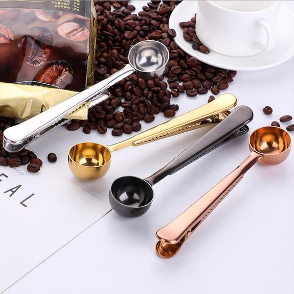 

spoons coffee spoon clip 304 stainless steel two-in-one golden bag sealed bean roasting milk powder