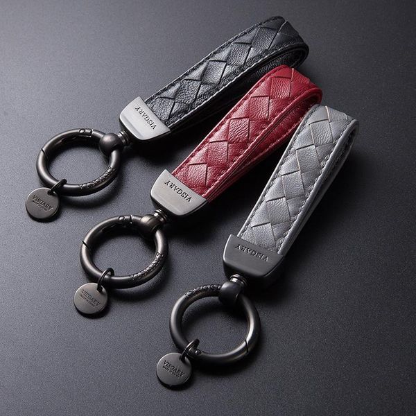 

keychains high end sheepskin woven car key ring leather chain lovers customized manufacturer direct sales, Silver