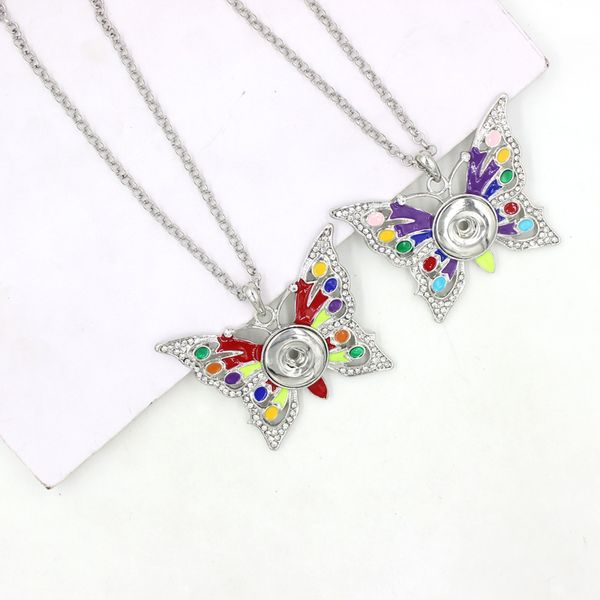 

wholesale diy personalized crystal enamel butterfly necklace 18mm snap jewelry snaps pendant necklaces for women gifts, Silver