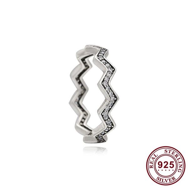 

cluster rings original 925 sterling silver pan ring shiny zigzag for women wedding party gift fashion jewelry, Golden;silver