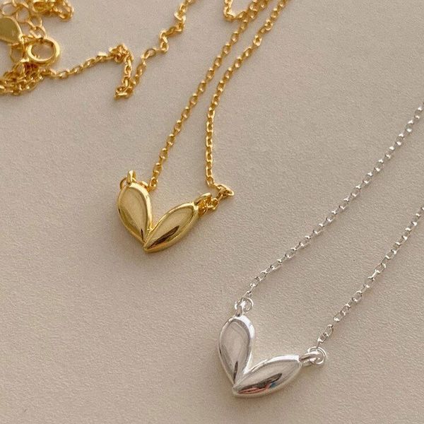 

pendant necklaces vintage fashion love peach heart link chain necklace for women girl teen korean polished statement jewelry gift, Silver