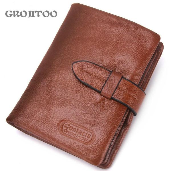 

genuine leather men's wallet first layer cowhide fashion casual buckle bag multi-function card holder wallets, Red;black