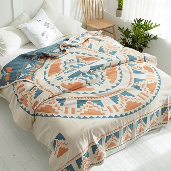 

blankets summer breathe y blanket 100% cotton quilt bohemia style duvet 200*230cm ab side bedspread 4 layer gauze jacquard bed cover