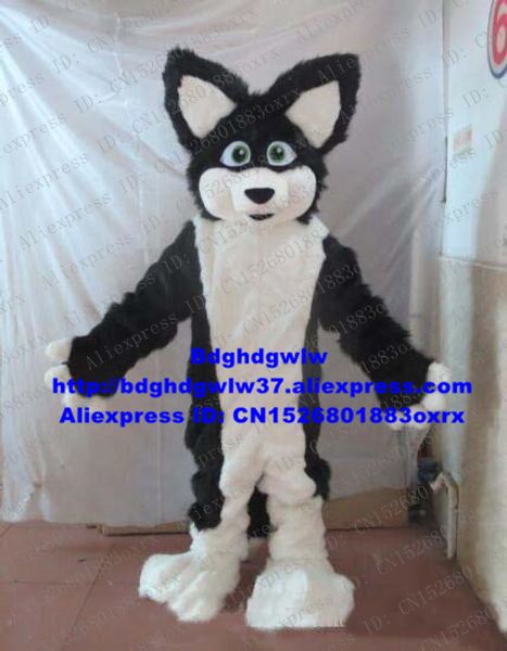 Костюмы талисмана черный белый длинный мех пушистый волк Fox Hasky Dog Fursuit Alaskan талисман костюм для взрослых мультфильм социальные характеристики большая вечеринка ZX49