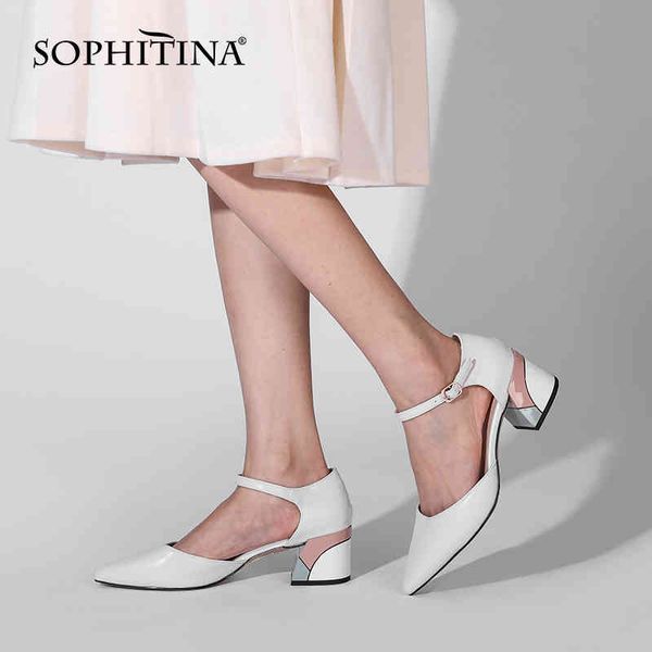 

sophitina women pumps casual sweet all-match genuine leather pumps ankle strap color heel comfort pink fashion lady shoes k84 210513, Black