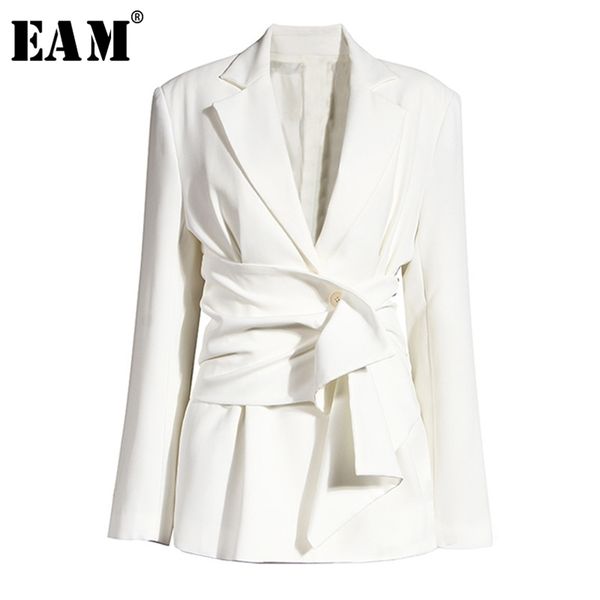 

[eam] women white knot split joint irregular blazer lapel long sleeve loose fit jacket fashion spring autumn 1x343 210930, White;black