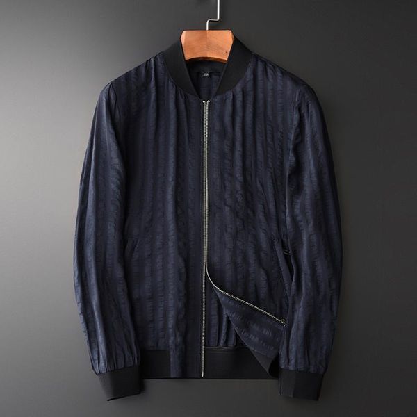 

linen mens jackets luxury yarn dyed stripe stand collar and coats plus size 4xl spring slim fit man men's, Black;brown
