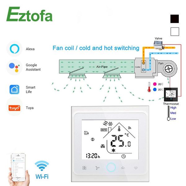 

smart home control 2 pipe wifi central air conditioner thermostat temperature controller 3 speed fan coil unit work with alexa google