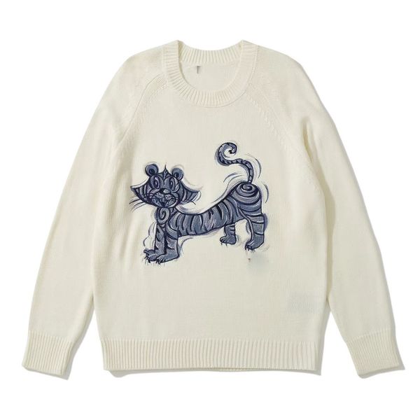 

new men's wool sweater, luxury designer's new classic fashion cardigan, embroidered pattern decoration, White;black