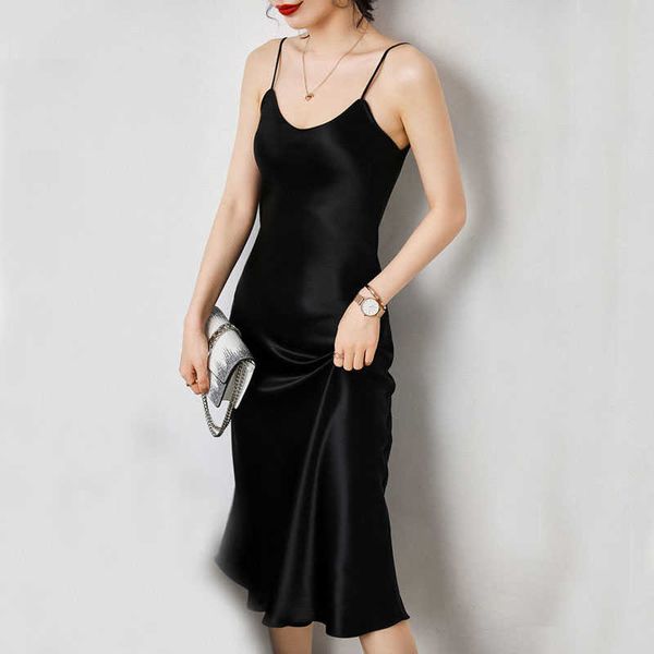 

spring v-neck summer dress women sleeveless plus size midi woman dress satin spaghetti strap ladies dresses vestidos 210527, Black;gray