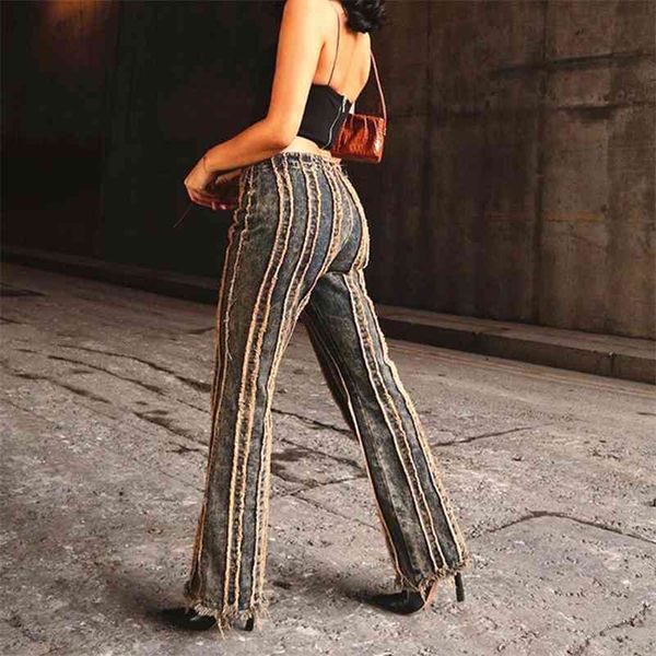 

women vintage striped straight denim pants high waist aesthetic wide leg trousers streetwear harajuku loose jeans 210416, Blue