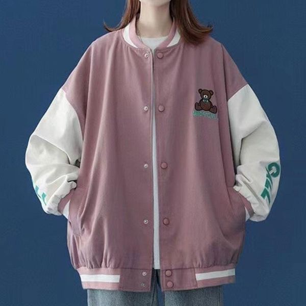 

women's jackets zottsoz harajuku korean casual coats women letter bear embroidery baseball loose hip hop streetwear women's outwear, Black;brown
