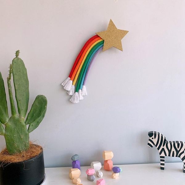 

tapestries nordic lucky star hand-woven macrame rainbow tapestry wall hanging pendant decor