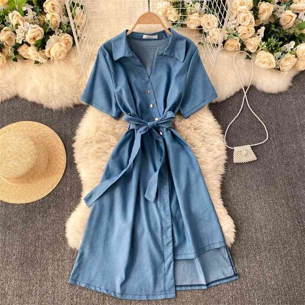 

spring temperament fashion retro vestidos female v-neck short thin belt waist irregular midi dress c360 210507, Black;gray