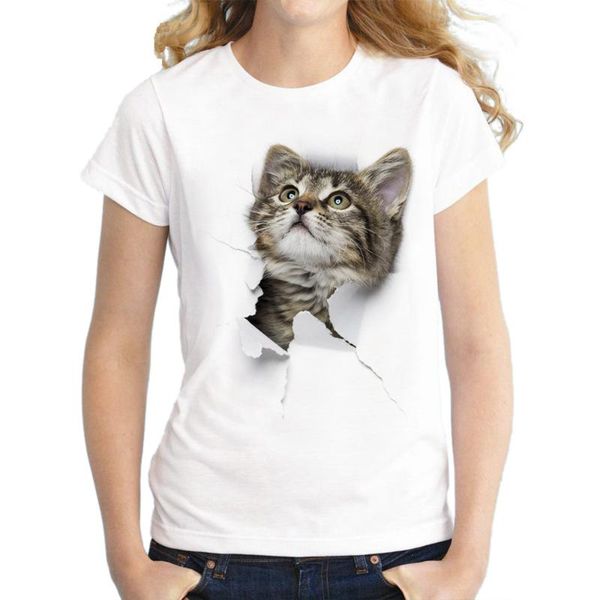 

women's t-shirt the 2021 cool fashion cat print 3d summer short sleeve loose, White