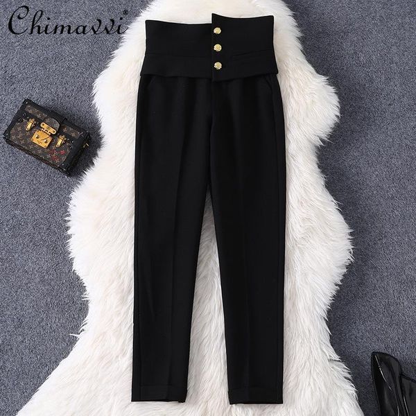 

women's pants & capris 2021 spring clothing casual temperament high waist cropped skinny fashion slimming harem, Black;white