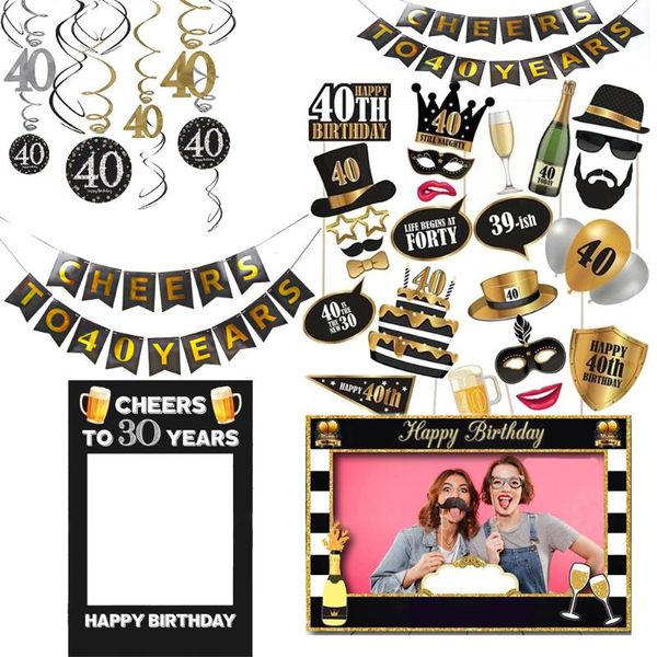 

party decoration black gold 30 anniversary birthday happy banner po props garland 30th 40th 50th 60th