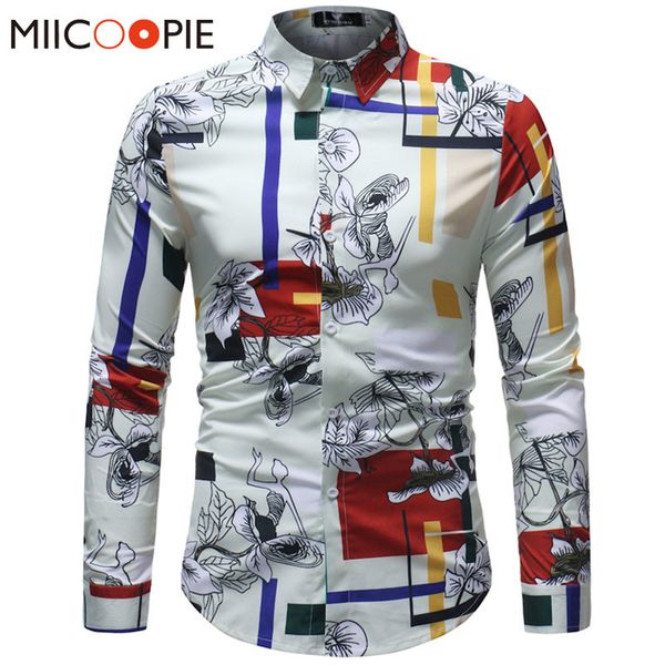 

hawaiian long sleeve floral print mens dress formal shirts camisa social masculina men casual slim fit shirt 5xl 200925, White;black