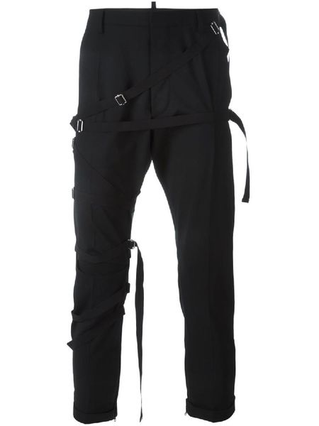 

men's pants motorcycle casual pencil spring and autumn black ribbon leggings design fashion personality slim
