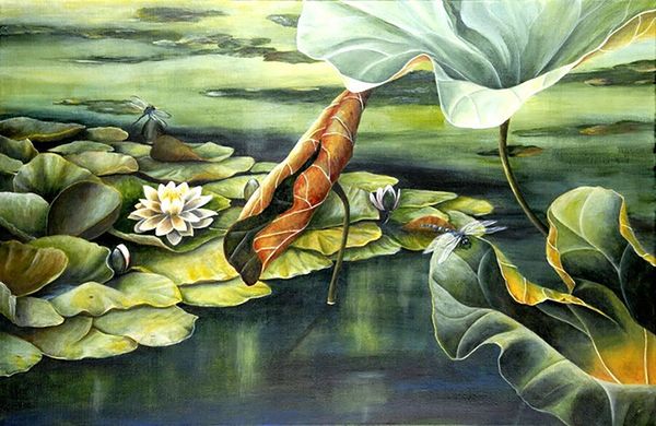Lotus Teich Ölgemälde auf Leinwand Home Decor Handgemalte HD Print Wandkunst-Bildanpassung ist akzeptabel 21060144