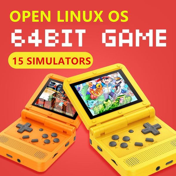 

64bit 3.0'' ips screen flip foldable handheld game player open linux os retro console 15 simulators built in 2000 portable pla pla