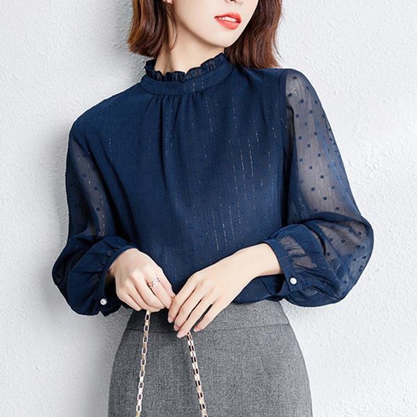 

women's blouses & shirts mujer de moda 2021 autumn casul long sleeve shirt women chiffon plus size ladies office female bouse, White