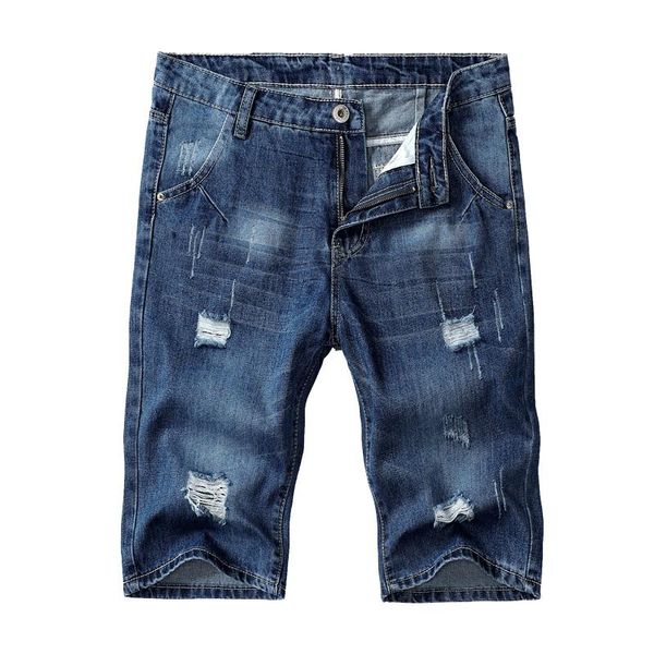 

men's jeans classic ripped denim shorts trendy fashion business casual stretch straight 2021 summer male brand five-point pants, Blue