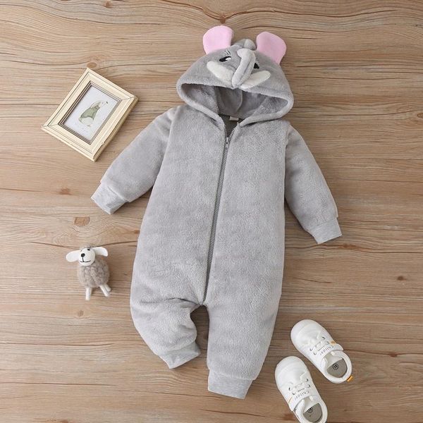 

winter baby boy clothes cute 3d cartoon animal hooded long sleeve zipper romper warm comfortable girl outfit 0-18m jumpsuits, Blue