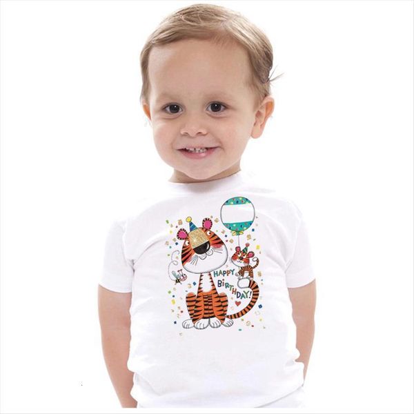

happy birthday summer children clothing boys t shirt cartoon tiger short sleeve kid boy casual cute 2 6y, Blue
