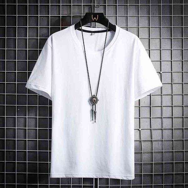 

2021 summer new white short sleeve youth round neck solid black men's t-shirt, White;black