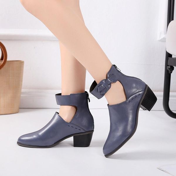 

boots 2021 women's ankle boot spring shoes retro thick butterfly-knot back zipper casual lady female plus size, Black