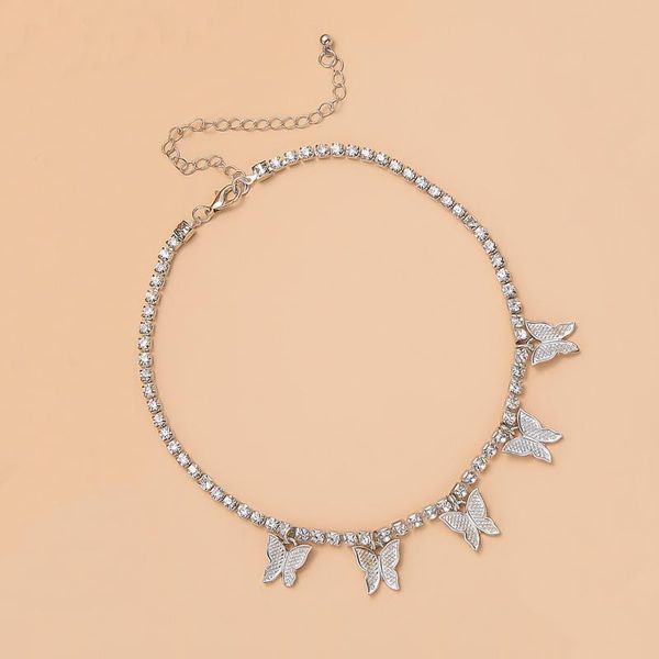

chokers iced out rhinestone chain choker necklaces for women crystal chains with butterfly pendants necklace fashion jewelry 2021 collar, Golden;silver