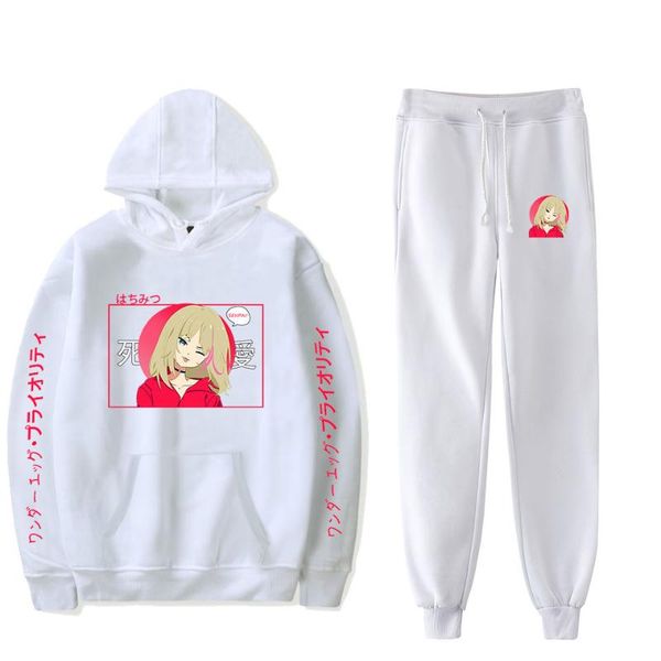 

egg priority hoodies sweatshirt sets loose autumn winter pullovers cartoon harajuku letter net red women's two piece pants, White