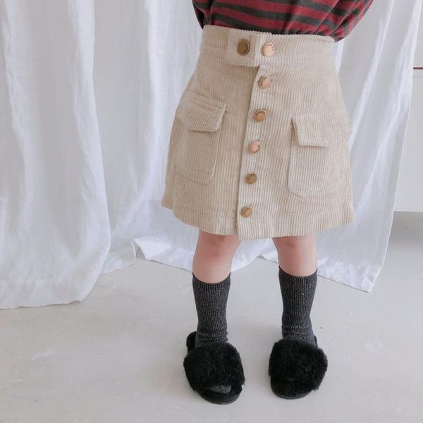 

skirts korean style 2021 autumn children corduroy baby skirt kids clothes girls winter pockets, Blue