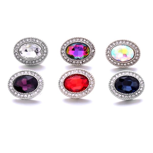 

colorful oval rhinestone fastener 18mm snap button clasp silver color metal charms for snaps jewelry findings suppliers