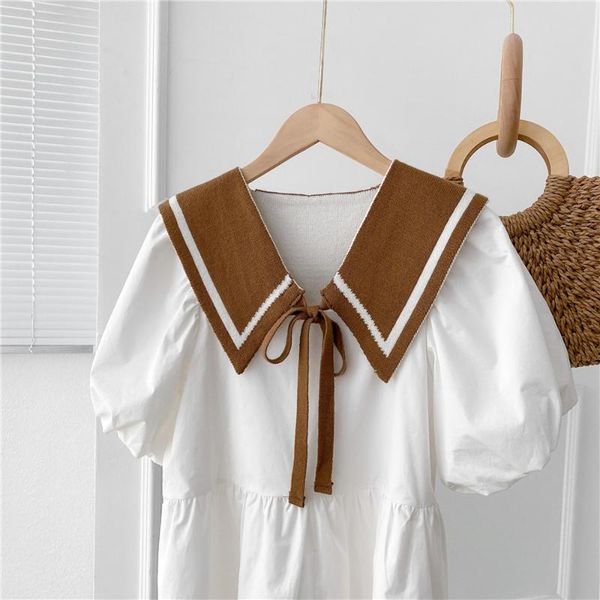 

scarves kawaii sailor fake collar lady wild shawl girl double-sided knitted scarf women spring bow fashion soft accessories, Blue;gray