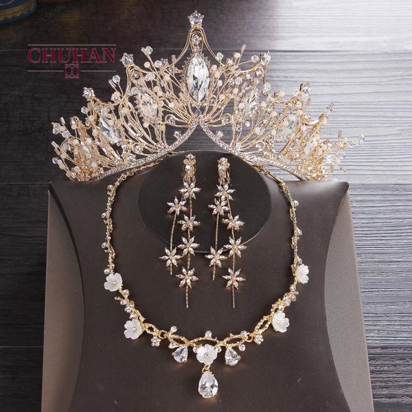 

earrings & necklace korean bride gold crown three sets wedding dress accessories hair c360, Silver
