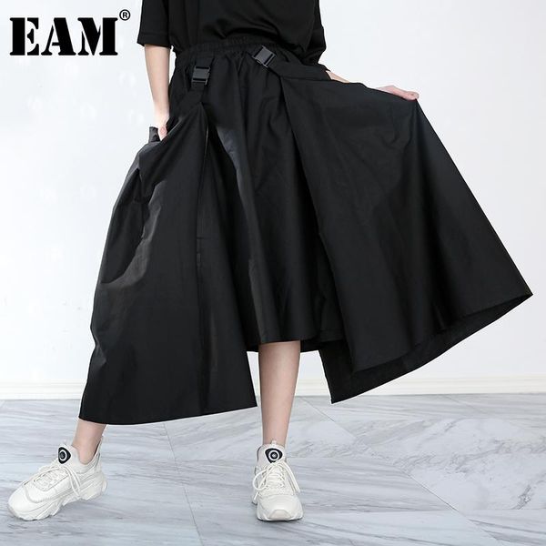 

[eam] high elastic waist black buckle split joint irregularhalf-body skirt women fashion tide spring autumn 2021 1da10801 skirts