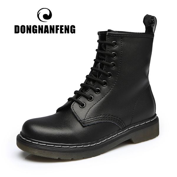 

women's ladies female men ankle genuine leather shoes boots paltform plush fur warm winter plus size 43 44 lace up, Black