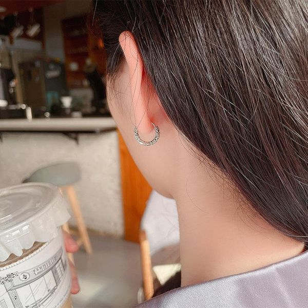 

hoop & huggie ladies retro round chain rope earrings men's personality punk hip hop jewelry gifts, Golden;silver