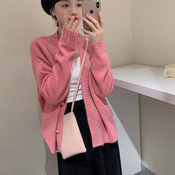 

women's knits & tees korean chic loose casual solid knit cardigan women sweet autumn 2021 elegant sweater office lady soft warm pull fe, White
