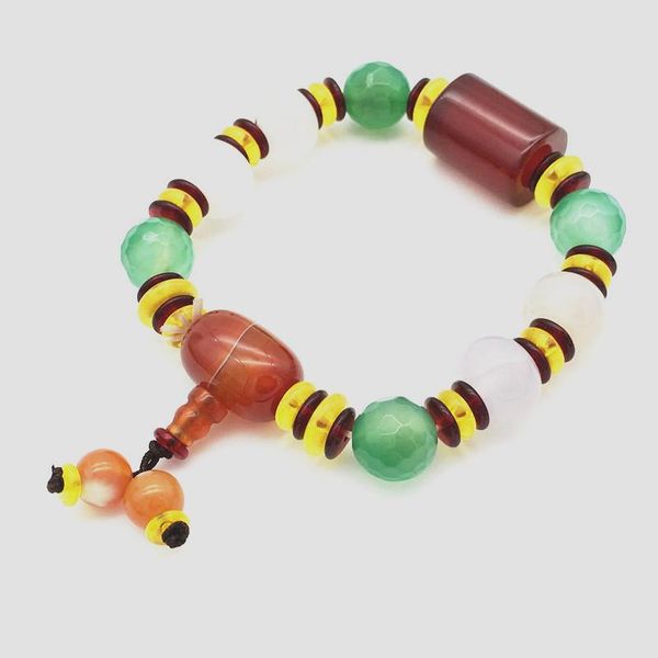 

beaded, strands fashionable joker 14mm natural red and yellow green noxy bead bracelet 2pcs bungee cord men women, Black