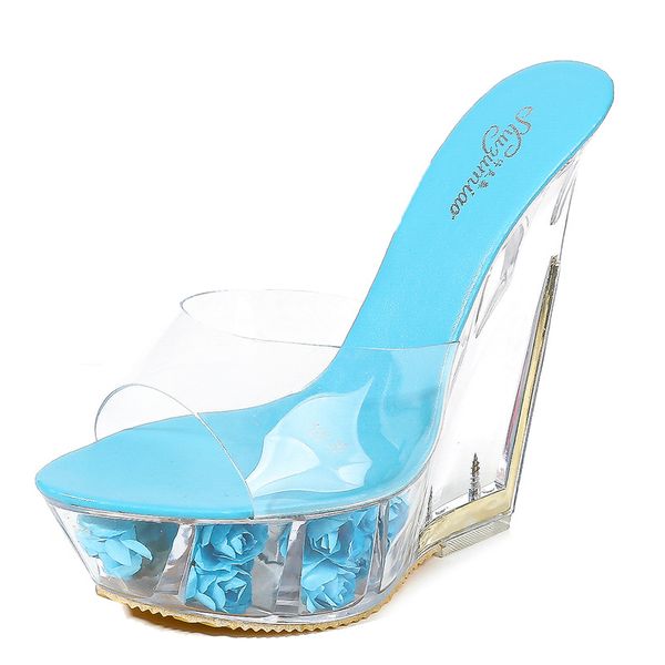 

hoksvzy super high heel cool slipper transparent special-shaped crystal slipper waterproof platform 15cm wedges women sandal fgh5o74, Black